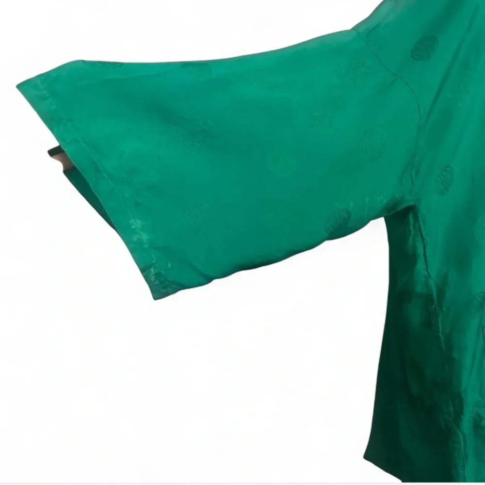 Golden Bee Green traditional vintage Chinese Kimono with Peacock Embroidery sz M - Picture 5 of 15